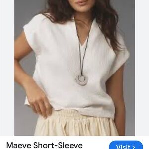 NWT Anthropologie Maeve Textured Cream Popover Short-Sleeve Blouse Small